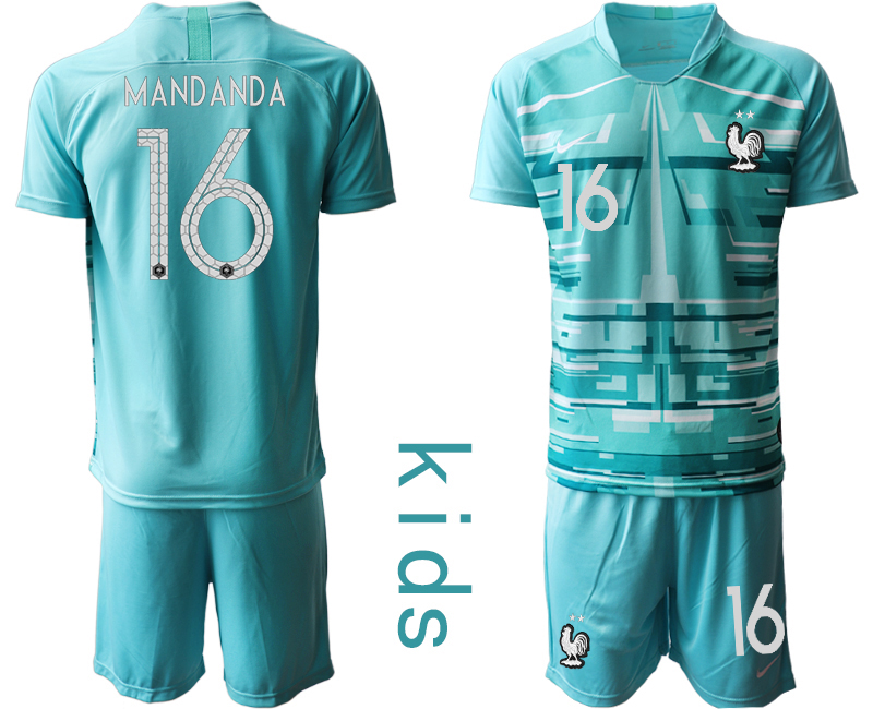 Youth 2020-21 France lake blue goalkeeper 16# MANDANDA soccer jerseys