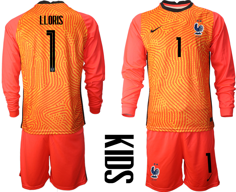 Youth 2020-21 France red goalkeeper 1# LLORIS long sleeve soccer jerseys