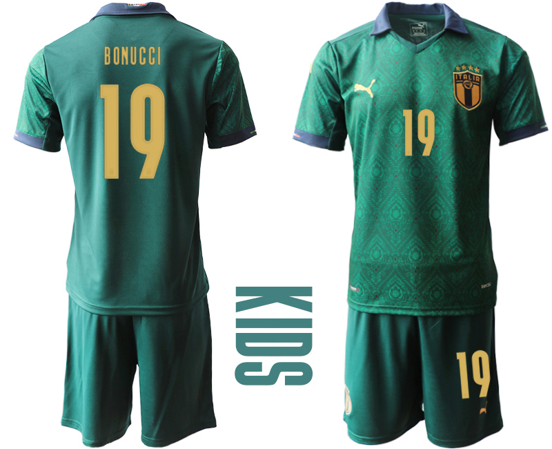 Youth 2020-21 Italy away 19# BONUCCI Dark green soccer jerseys