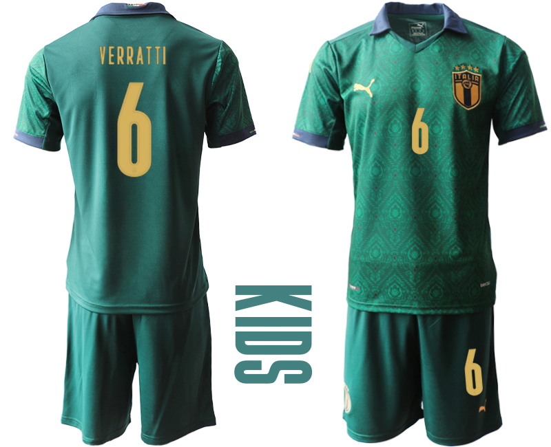 Youth 2020-21 Italy away 6# VERRATTI Dark green soccer jerseys