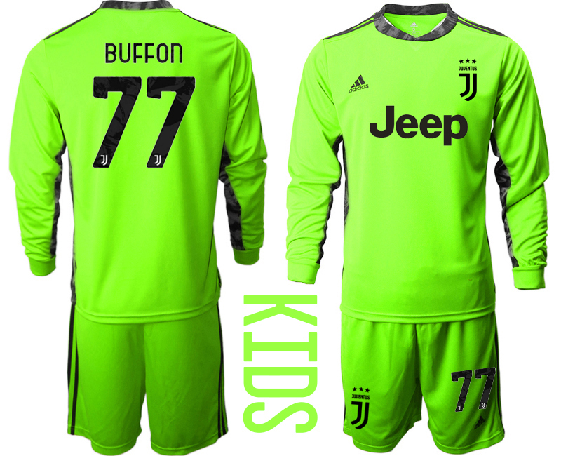 Youth 2020-21 Juventus fluorescent green goalkeeper 77# BUFFON long sleeve soccer jerseys