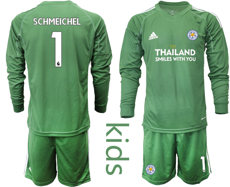 Youth 2020-21 Leicester City army green goalkeeper 1# SCHMEICHEL long sleeve soccer jerseys