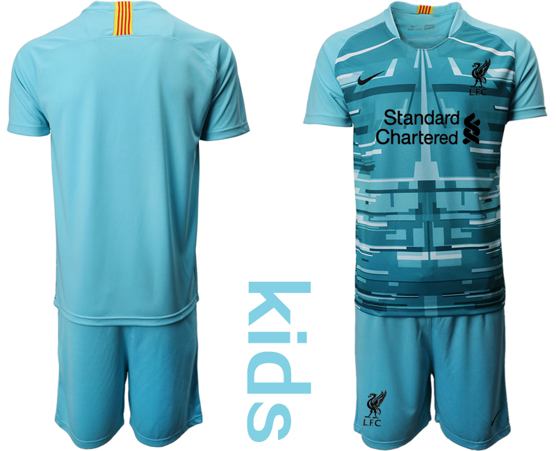 Youth 2020-21 Liverpool lake blue goalkeeper soccer jerseys.