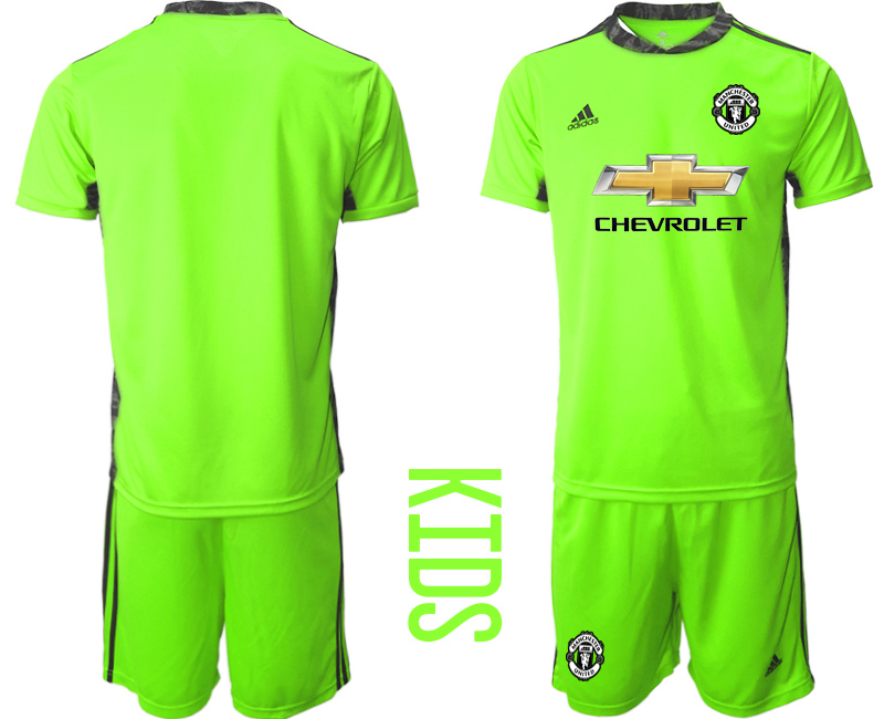 Youth 2020-21 Manchester United fluorescent green goalkeeper soccer jerseys
