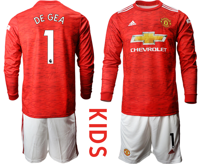 Youth 2020-21 Manchester united home 1# DE GEA long sleeve soccer jerseys