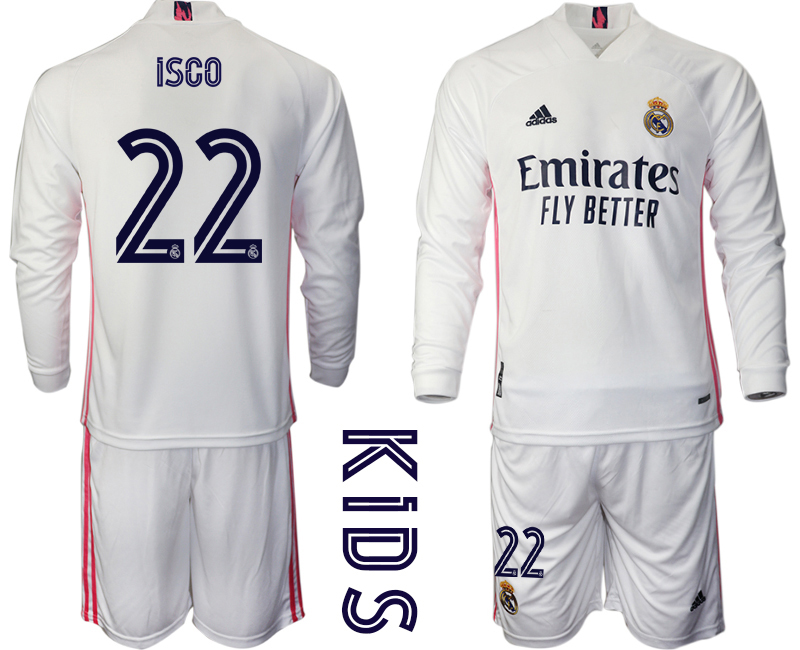 Youth 2020-21 Real Madrid home 22# ISCO long sleeve soccer jerseys