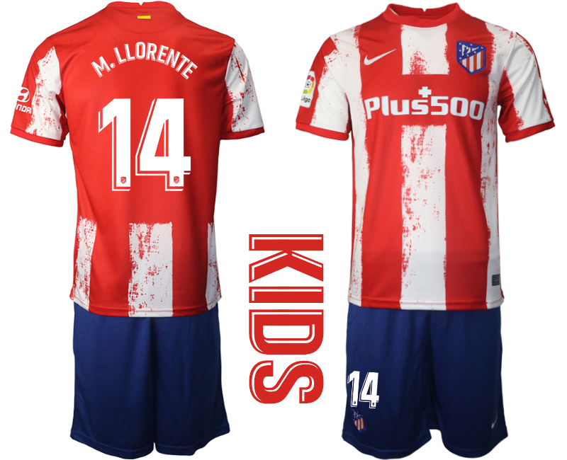 Youth 2021-22 Atlético Madrid home 14# M.LLORENTE soccer jerseys