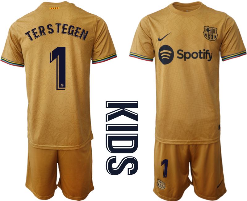 Youth 2022-2023 Barcelona 1 TER STEGEN away kids jerseys Suit