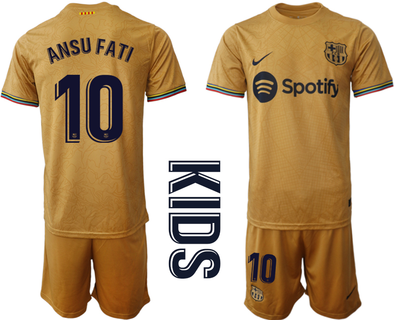 Youth 2022-2023 Barcelona 10 ANSU FATI away kids jerseys Suit