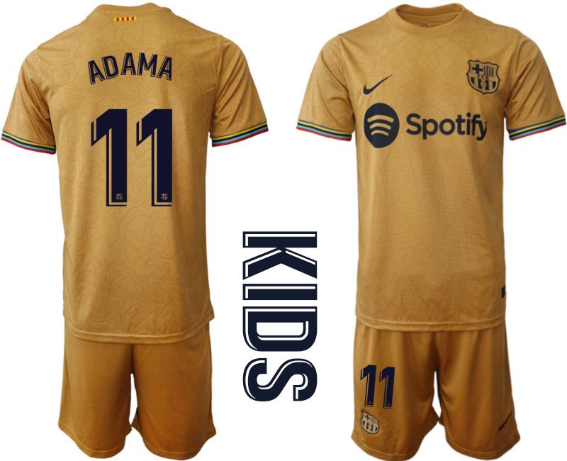 Youth 2022-2023 Barcelona 11 ADAMA away kids jerseys Suit