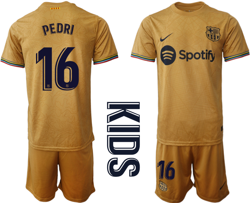 Youth 2022-2023 Barcelona 16 PEDRI away kids jerseys Suit