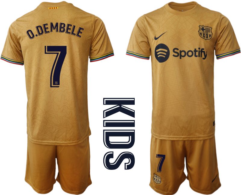 Youth 2022-2023 Barcelona 7 O.DEMBELE away kids jerseys Suit