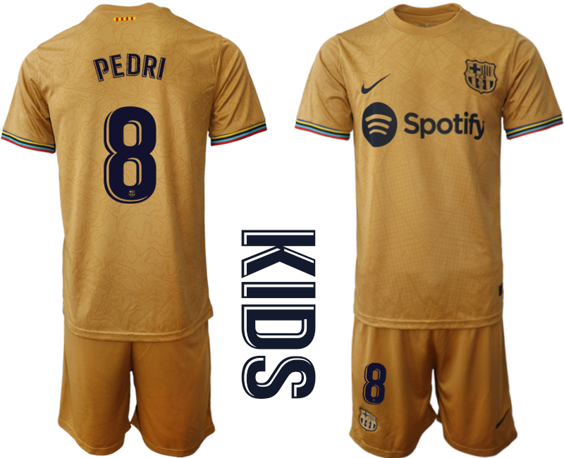 Youth 2022-2023 Barcelona 8 PEDRI away kids jerseys Suit
