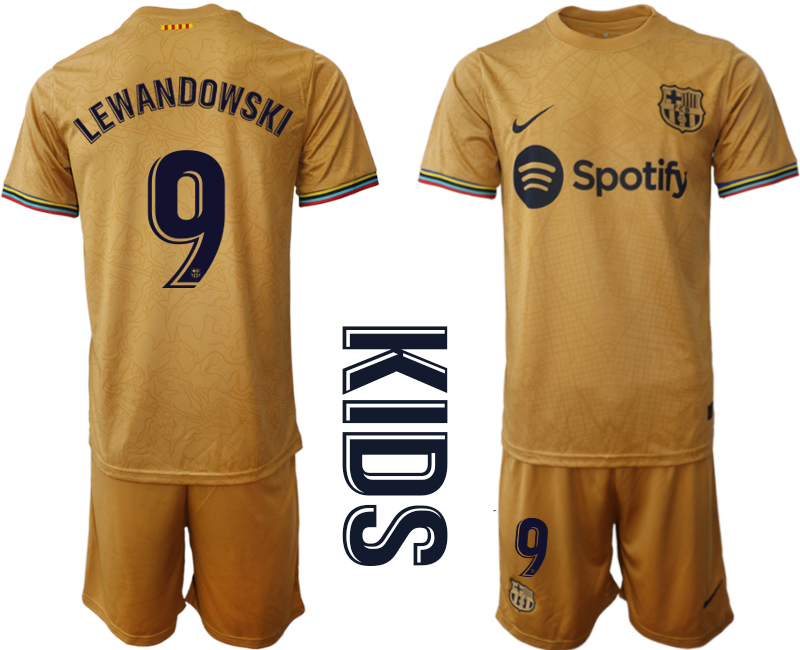 Youth 2022-2023 Barcelona 9 LEWANDOWSKI away kids jerseys Suit