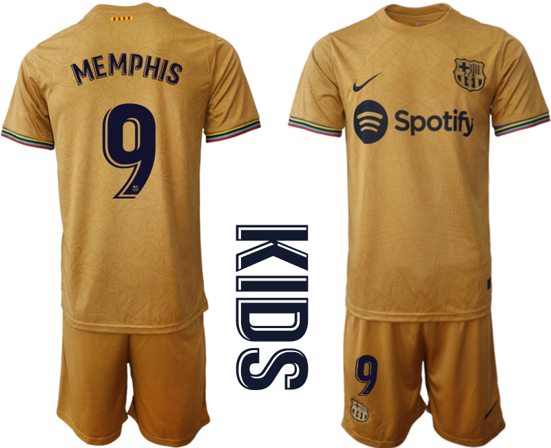 Youth 2022-2023 Barcelona 9 MEMPHIS away kids jerseys Suit