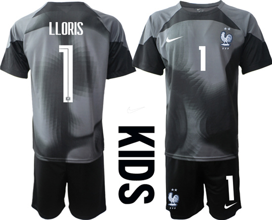 Youth 2022-2023 France 1 LLORIS black goalkeeper kids jerseys Suit