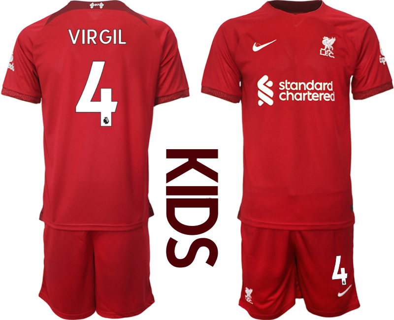 Youth 2022-2023 Liverpool 4 VIRGIL home kids jerseys Suit