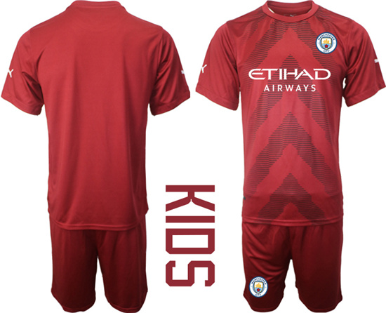 Youth 2022-2023 Manchester City Blank jujube red goalkeeper kids jerseys Suit