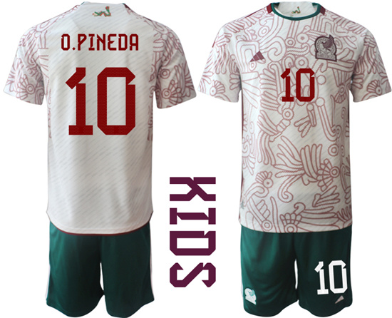 Youth 2022-2023 Mexico 10 O.PINEDA away kids jerseys Suit