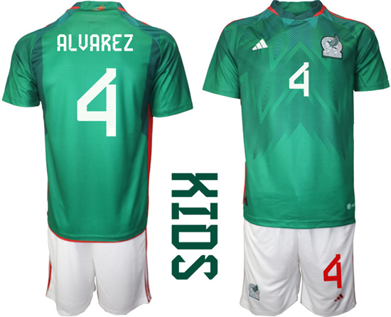 Youth 2022-2023 Mexico 4 ALVAREZ home kids jerseys Suit
