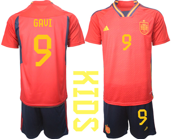 Youth 2022-2023 Spain 9 GAVI home kids jerseys Suit