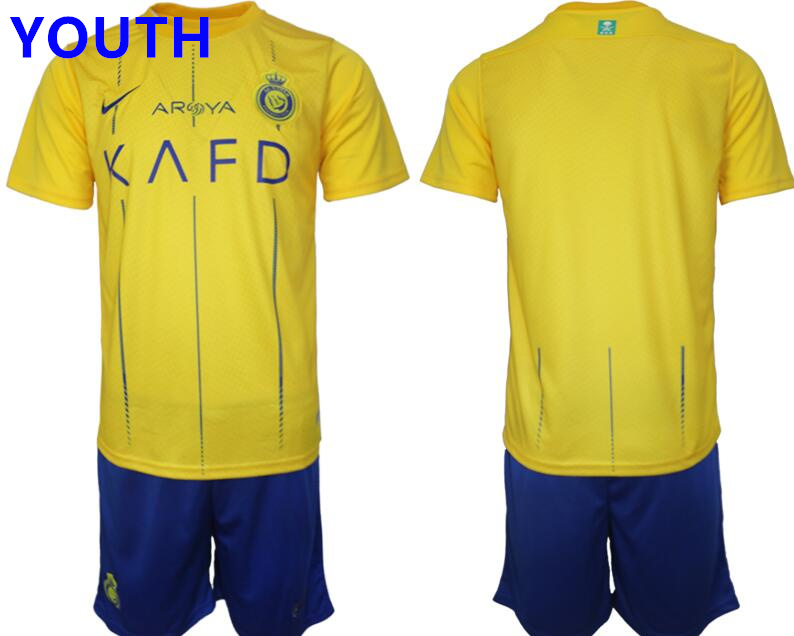 Youth 23-24 Riyadh Victory Home Soccer Jersey Suit Set Unnumbered Football Kit Uniform
