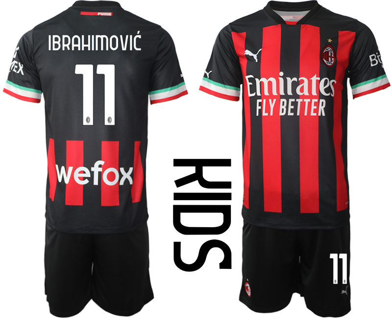 Youth AC milan  11 IBRAHIMOVIC home black kids 2022-23 soccer jerseys suit