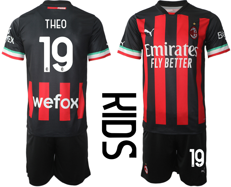 Youth AC milan  19 THEO home black kids 2022-23 soccer jerseys suit
