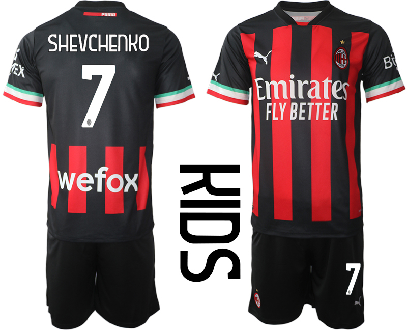 Youth AC milan  7 SHEVCHENKO home black kids 2022-23 soccer jerseys suit
