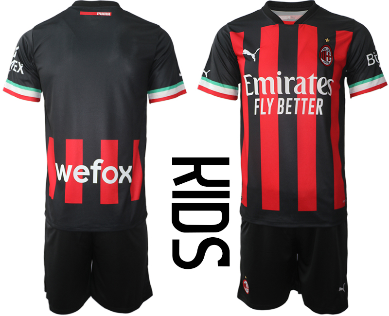 Youth AC milan Blank home black kids 2022-23 soccer jerseys suit