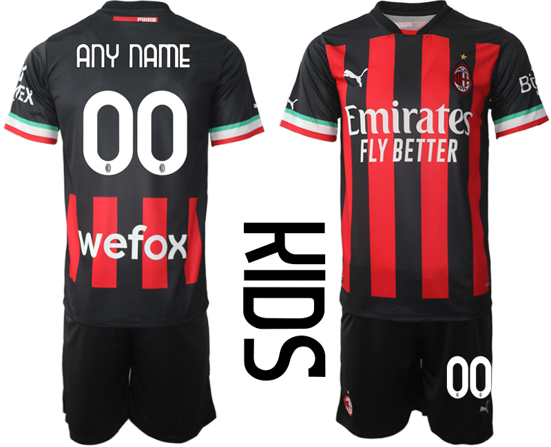 Youth AC milan Custom home black kids 2022-23 soccer jerseys suit