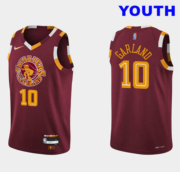 Youth Cleveland Cavaliers #10 Darius Garland Wine Red 2021 2022 75th Anniversary City Edition Swingman Jersey