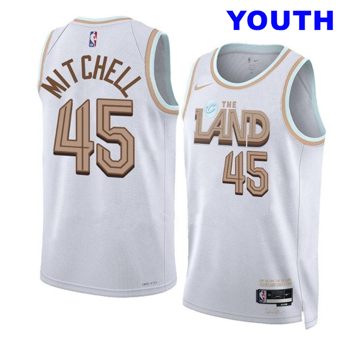 Youth Cleveland Cavaliers #45 Donovan Mitchell White 2022 23 City Edition Jersey