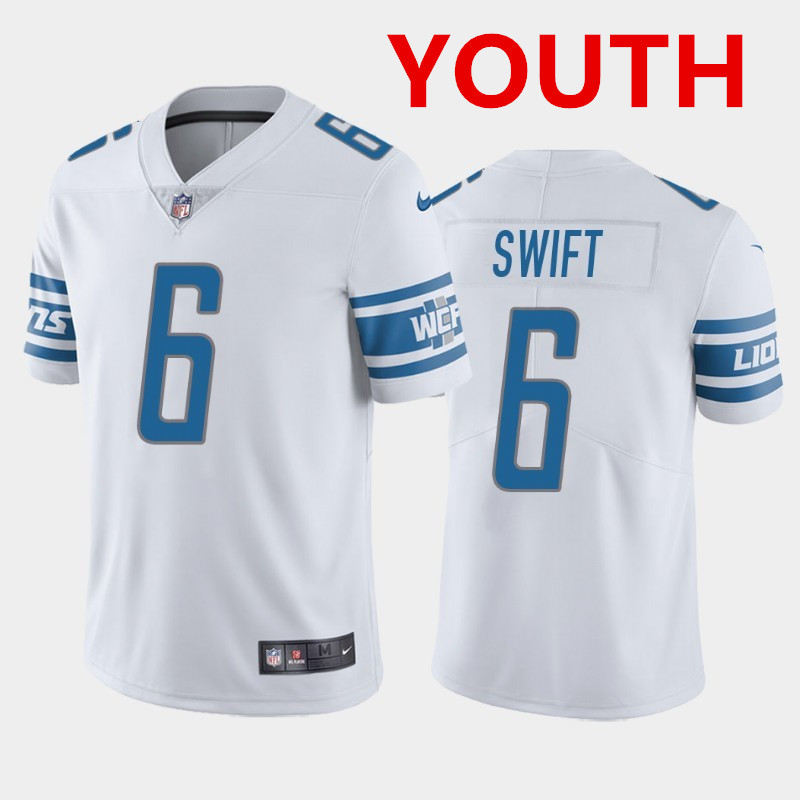 Youth Detroit Lions #6 D'Andre Swift White Vapor Untouchable Limited Stitched Jersey