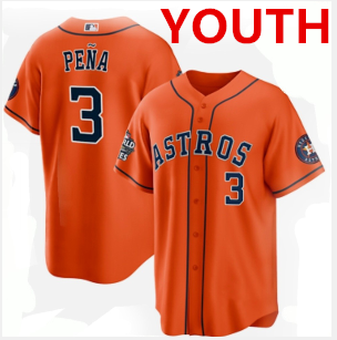 Youth Houston Astros #3 Jeremy Pe?a Orange 2022 World Series Home Stitched Baseball Jersey