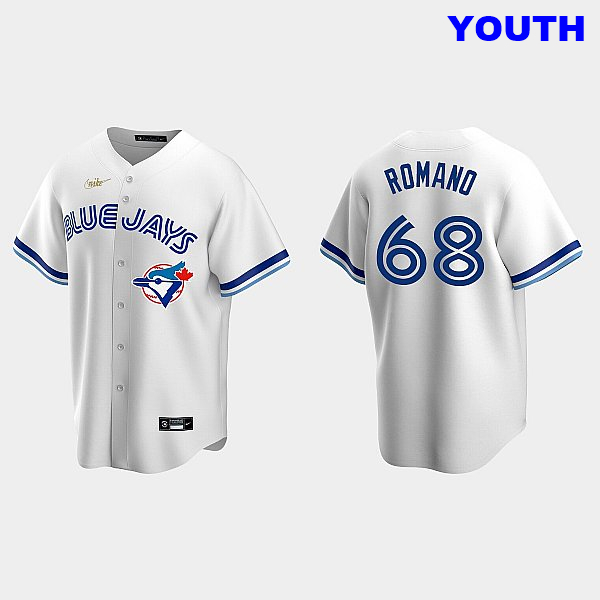 Youth Jordan Romano Blue Jays #68 White Cooperstown Collection Jersey