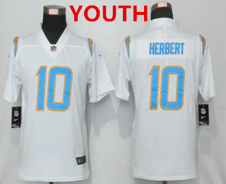 Youth Los Angeles Chargers #10 Justin Herbert White 2020 NEW Vapor Untouchable Stitched NFL Nike Limited Jersey