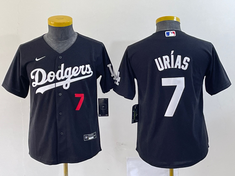 Youth Los Angeles Dodgers #7 Julio Urias Number Black Turn Back The Clock Stitched Cool Base Jersey3