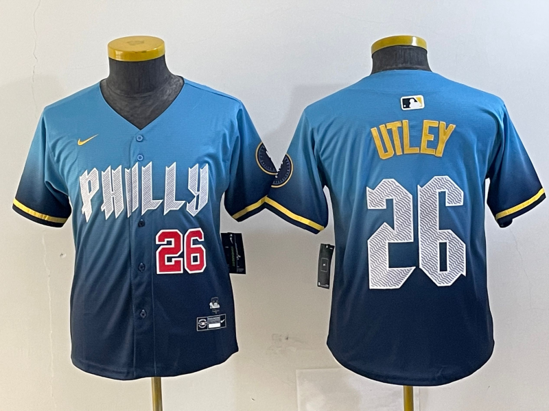 Youth Philadelphia Phillies #26 Chase Utley Blue 2024 City Connect Limited Stitched Jerseys