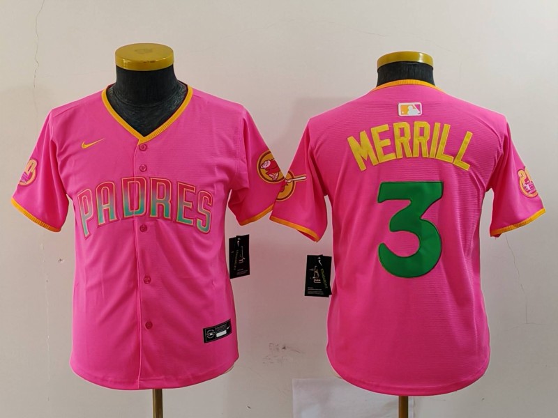 Youth San Diego Padres #3 Jackson Merrill Pink Fashion Baseball Jersey